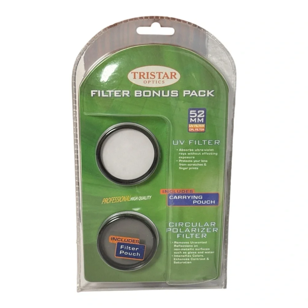 Tristar Optics Filter Bonus Pack 52mm (UV Filter, Polarizer Filter, Pouch) -NEW